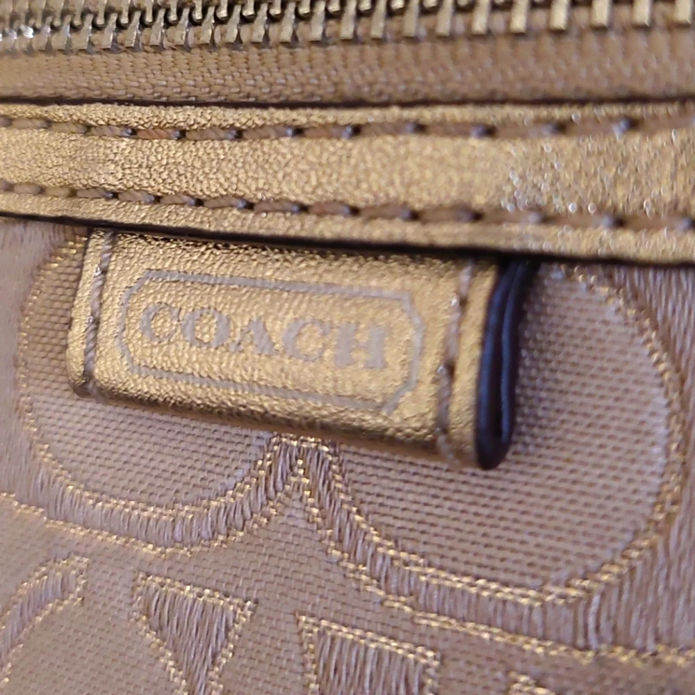 COACH Signature C Canvas and Metallic Leather 3 Pocket Large Wristlet
